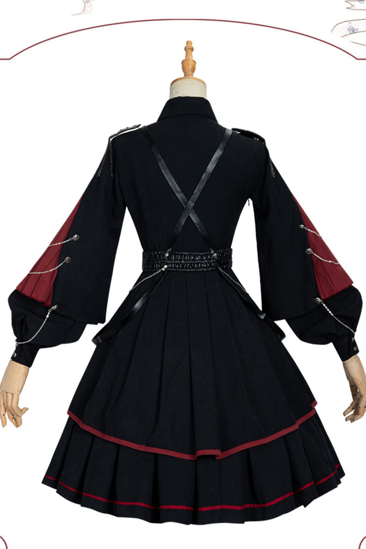 Crimson & Noir Long Sleeve Punisher Military Asymmetric Gothic Lolita Full Set