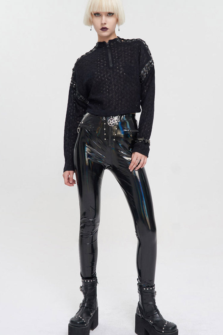 Loose Long-Sleeve Punk Sweater with Perforated Sleeves - Noir
