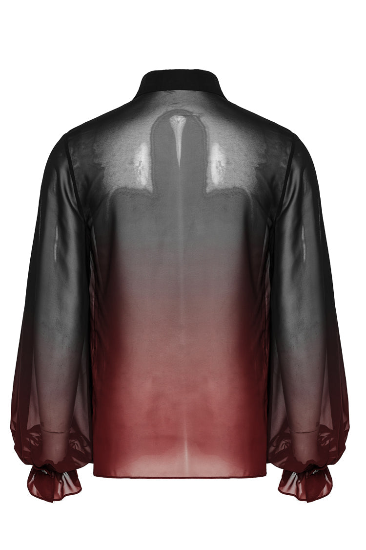 Crimson Noir Sheer Gradient Long-Sleeve Men's Gothic Blouse