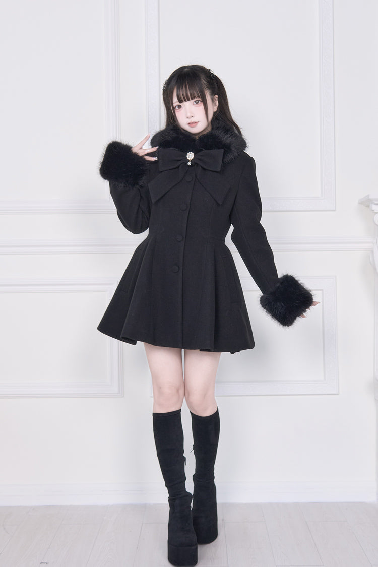 Sweet Lolita Coat with Bowknot and Plush Collar - Gothic Edge