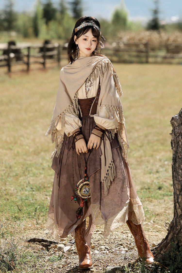 Vintage Lolita Dress Set with Irregular Asymmetric Print