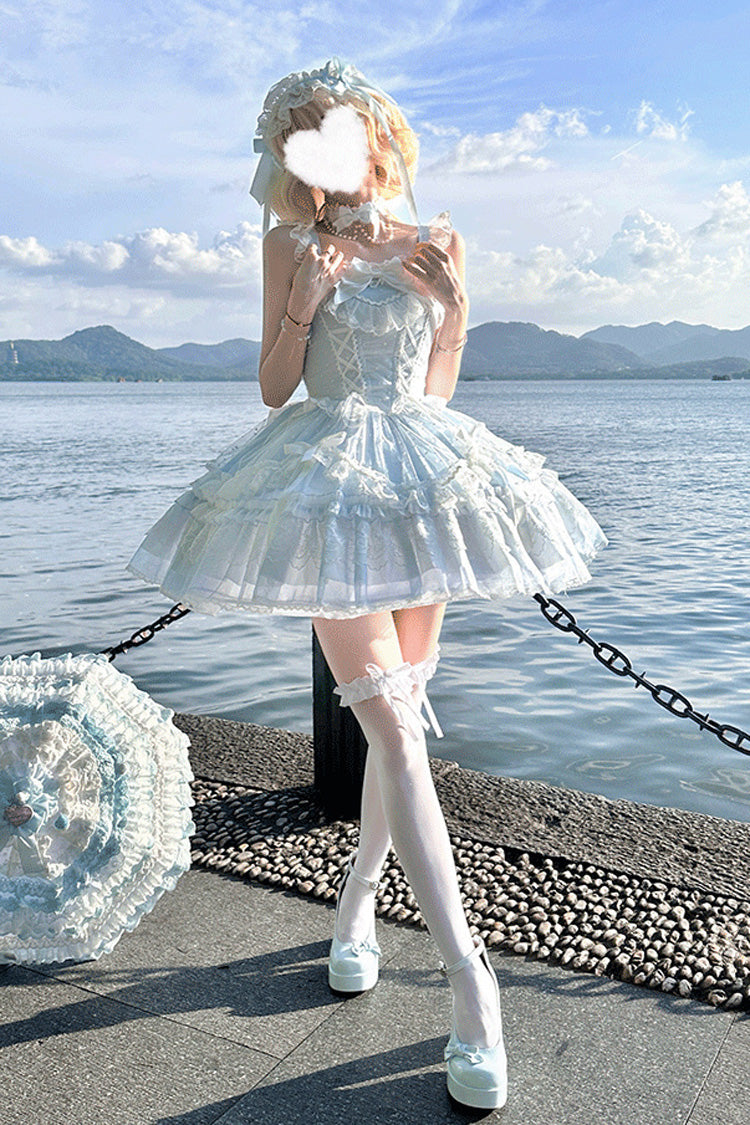 Ruffled Bowknot Lace-Up JSK with Sweet Lolita Charm - Candy House