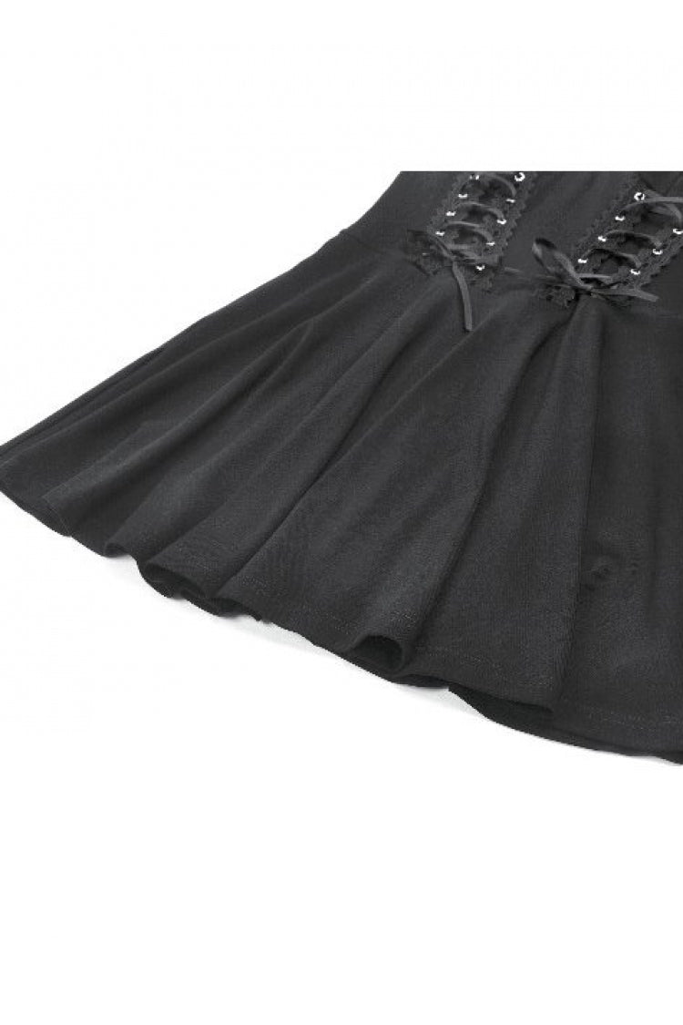 Women's Gothic Short Dress with Plunging Neck, Side Corset and Cross Lace-Up