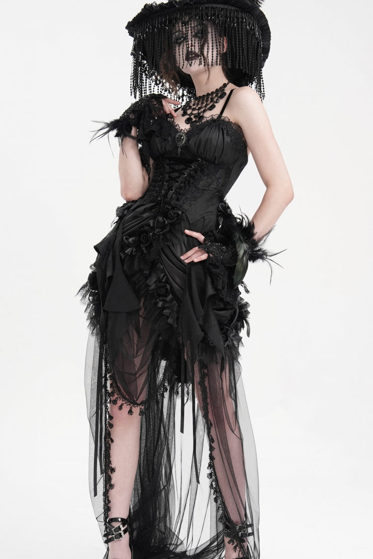 Gothic Overbust Corset with Lace-Up Back and Delicate Lace Trim