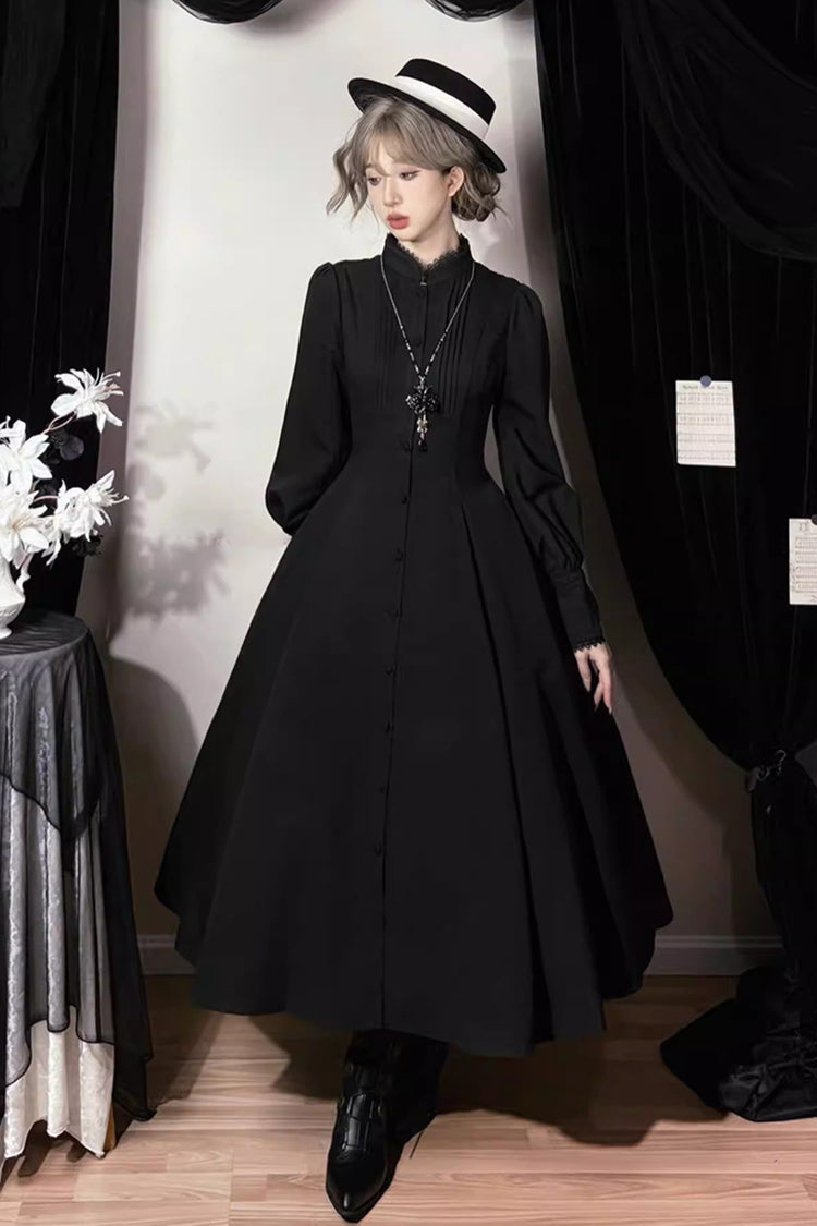 Long Puff Sleeve Slim Gothic Elegant Dress - Astrea
