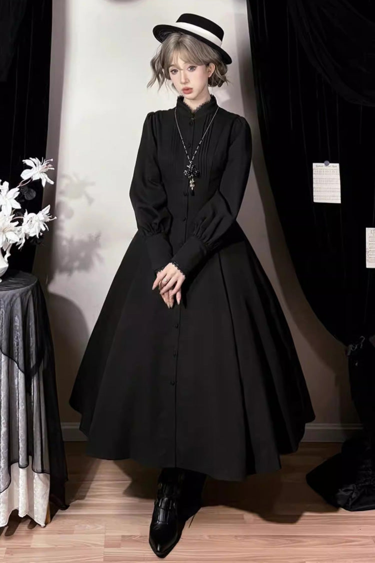 Long Puff Sleeve Slim Gothic Elegant Dress - Astrea