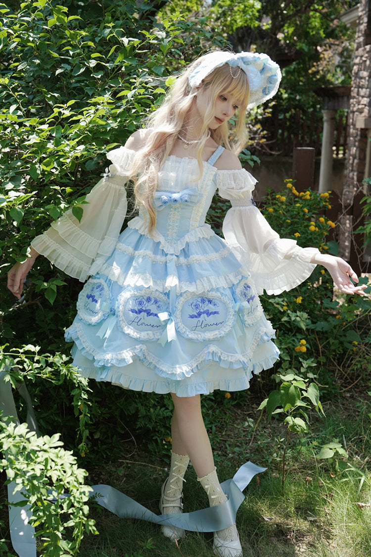 Multi-Layered Print Ruffled Bowknot Princess JSK - Butterfly Dream