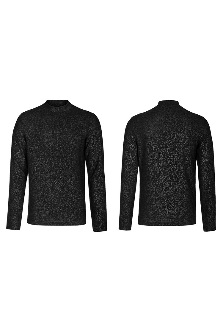 Slim-Fit Men's Gothic Print Blouse, Long-Sleeve Elegant Shirt