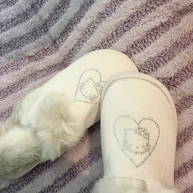 Chaussons mignons en forme de chat blanc et diamant KI663