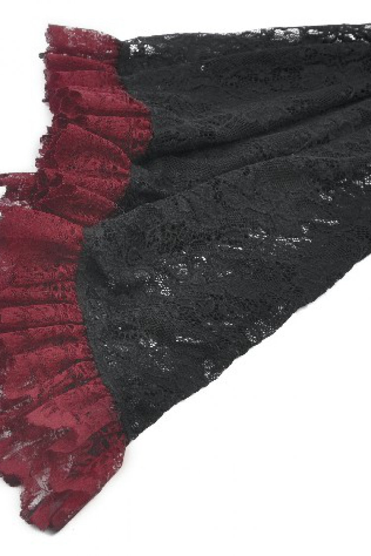 Crimson Noir Flared Lace Puff-Sleeve Women's Gothic Cape