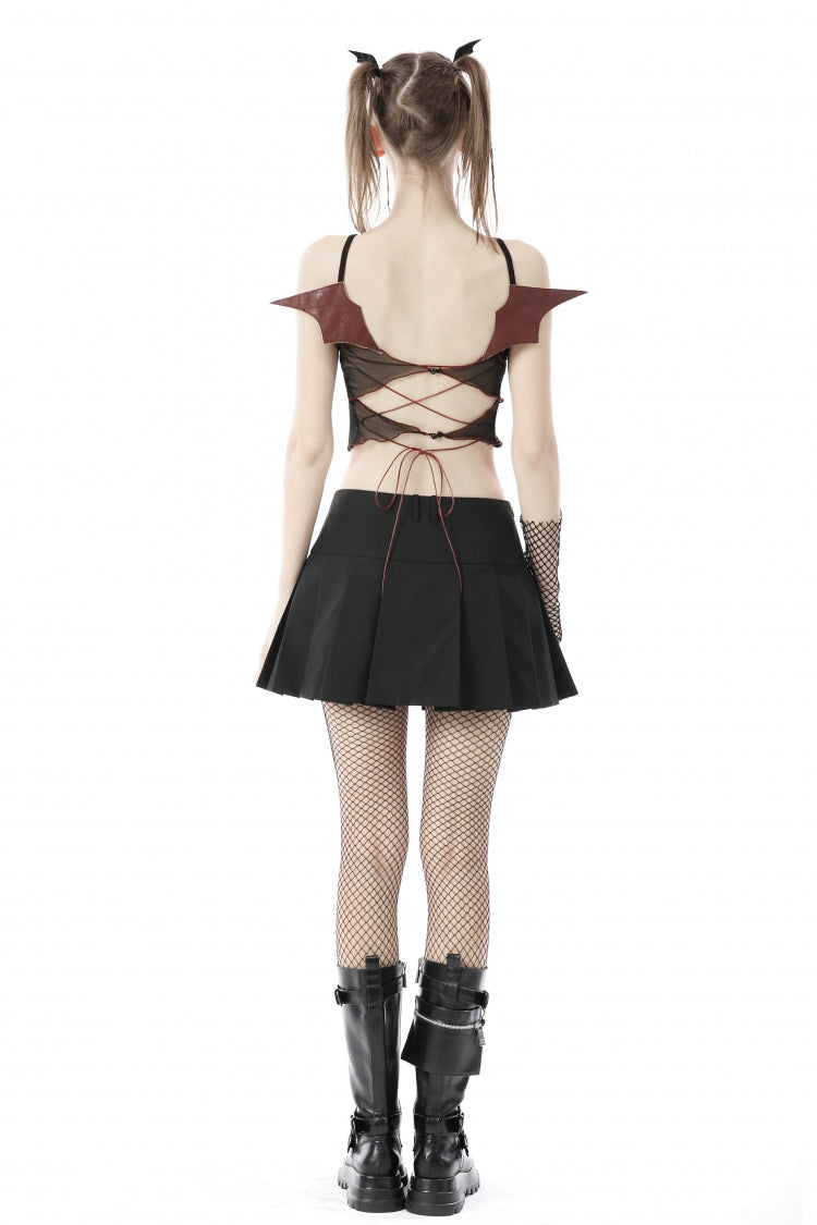 Women's Punk Rock Crop Top with Bat Wings, Backless Cut and Cross Lace-Up