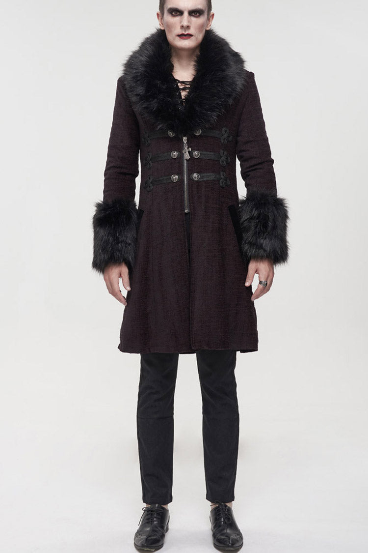 Wine Vintage Button Fur-Collar Gothic Men's Coat