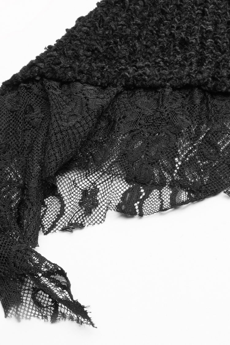 Layered Lace Gothic Long Coat with Hood, Women's Multi-Tier Design