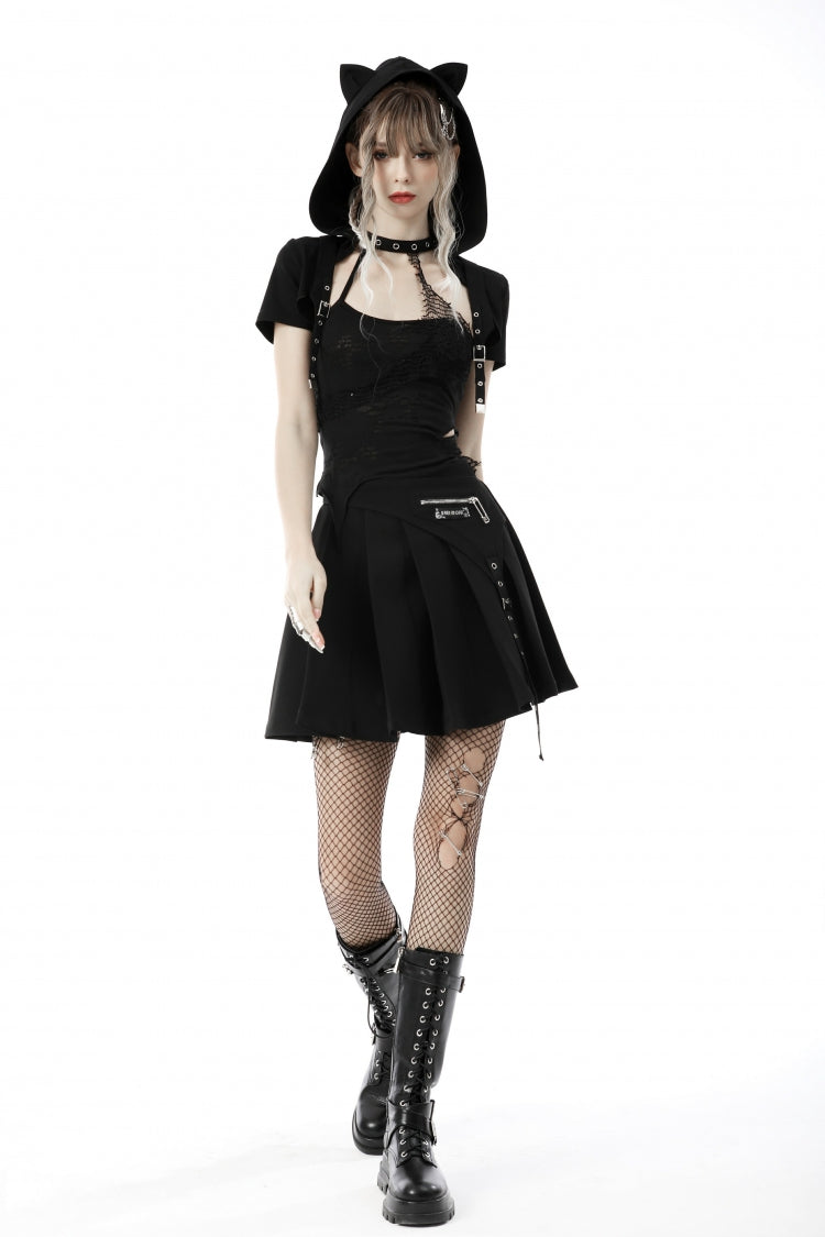 Cat Ear Hooded Cape with Lace-Up and Buckles