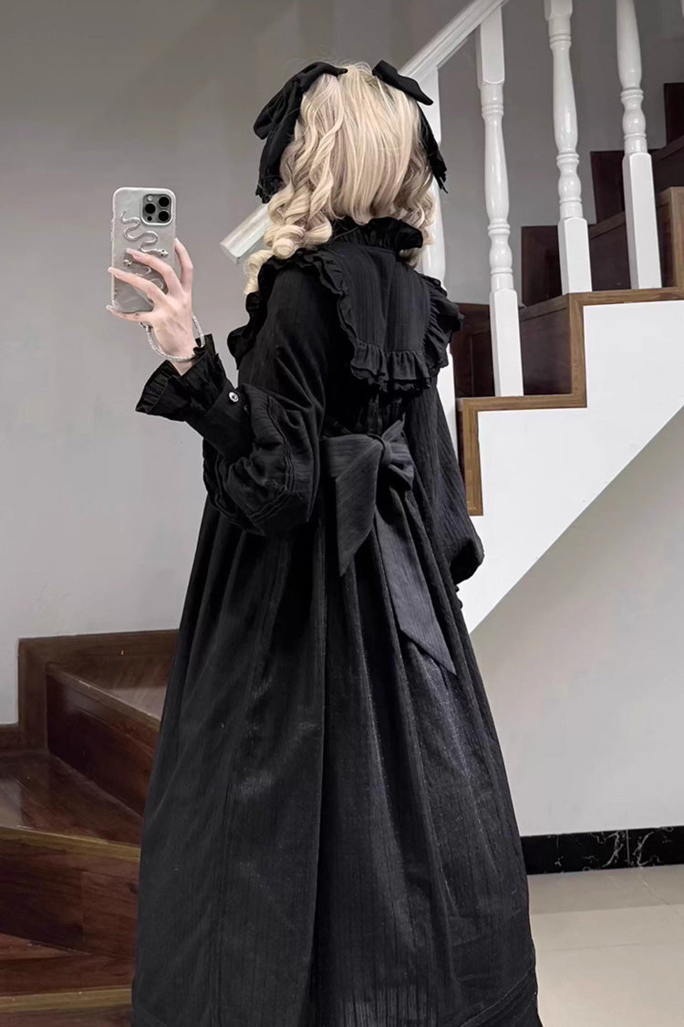 Gothic Nightgown with Ruffle Bow and Lace Trim, Long-Sleeve Sleepwear