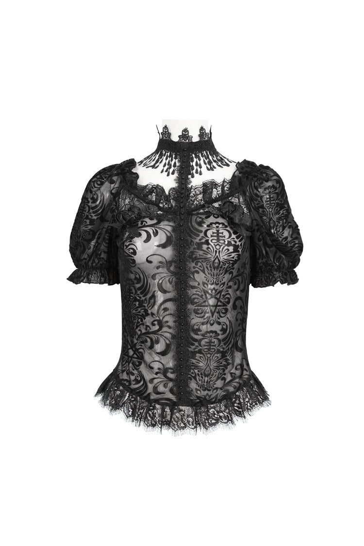 Gothic Blouse with Lace and Sheer Panels