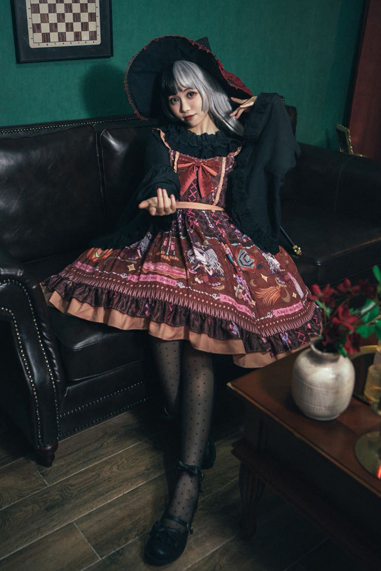 Chocolate Sleeveless Print Bow Elegant JSK - Little Witch
