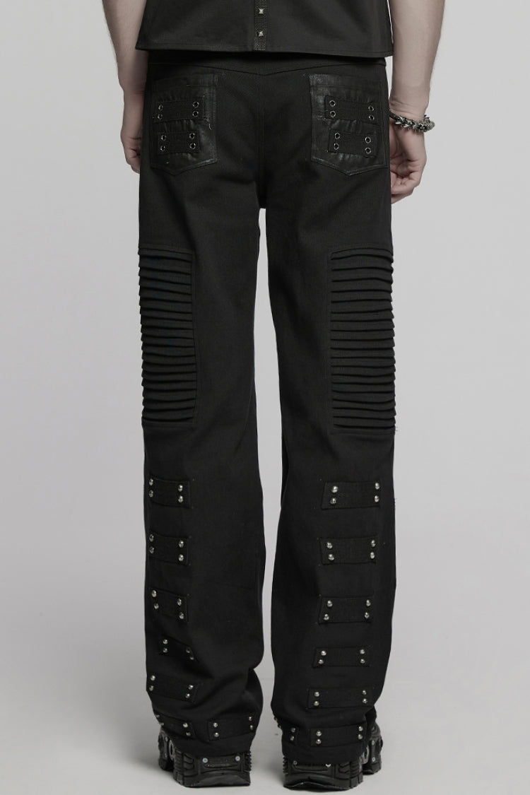 Onyx Faux-Leather Pleated Straight-Leg Pants