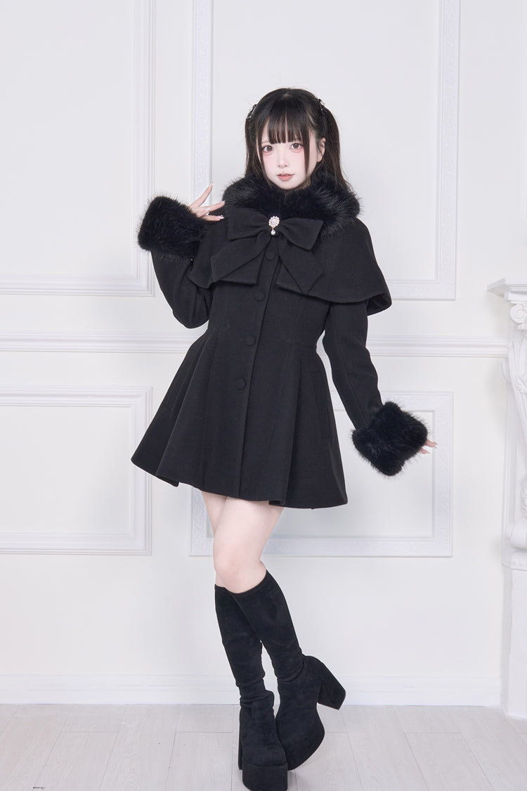 Sweet Lolita Coat with Bowknot and Plush Collar - Gothic Edge