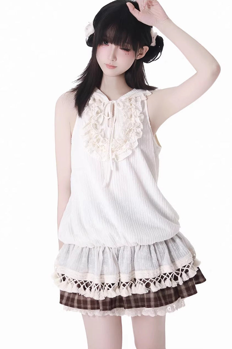 Sweet Lolita Skirt with Double-Layered Ruffles and Lace Splicing