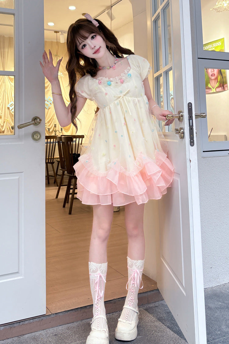 Bubble Lover Short Puff Sleeves Multi-Layered Ruffle Lace Sweet Princess Lolita Dress