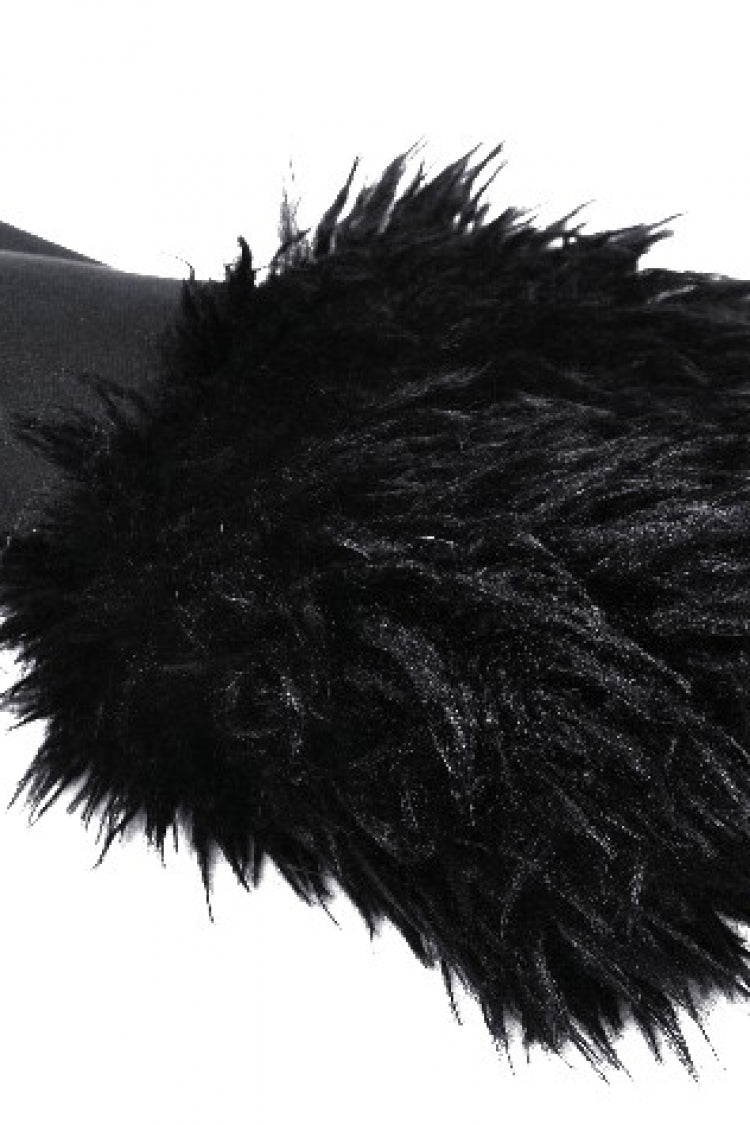 Gothic Draped Coat with Buckle Lace-Up, Faux Fur Collar, and Extended Sleeves