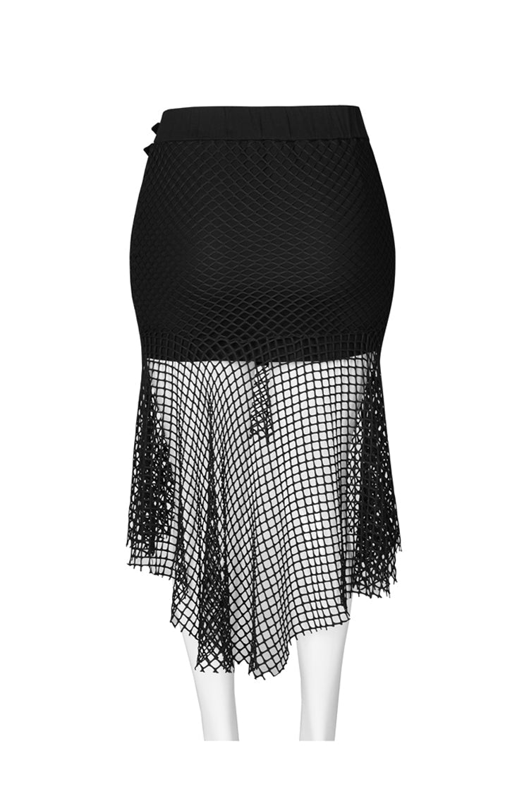 Fishtail Knit Skirt with Leather Clasps and Mesh Panels