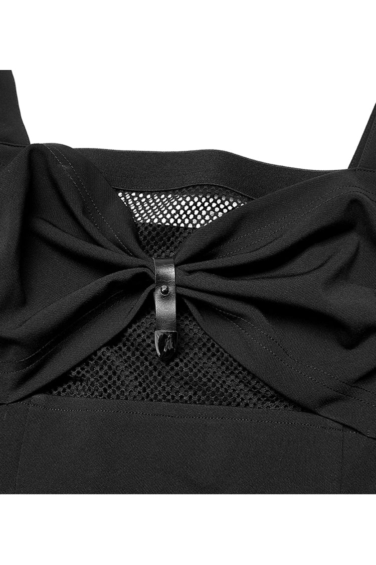 Punk Sleeveless Dress with Mesh and Buckle Details