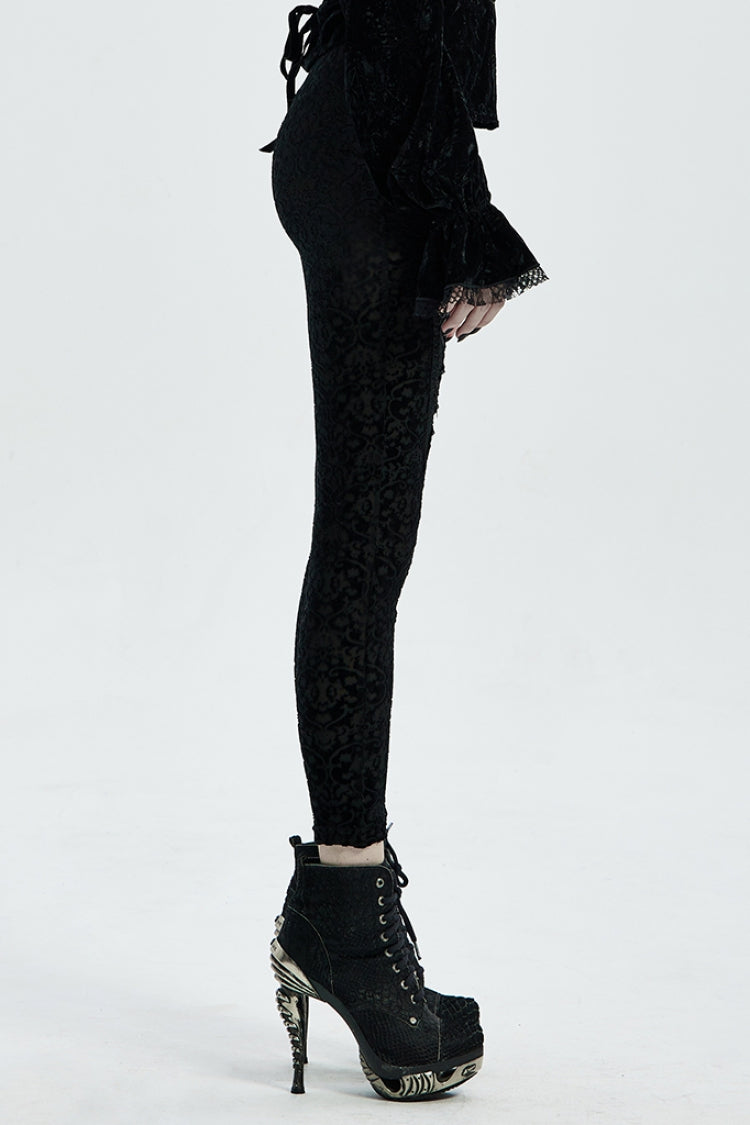 Gothic Leggings with Jacquard Pattern for Women in Black