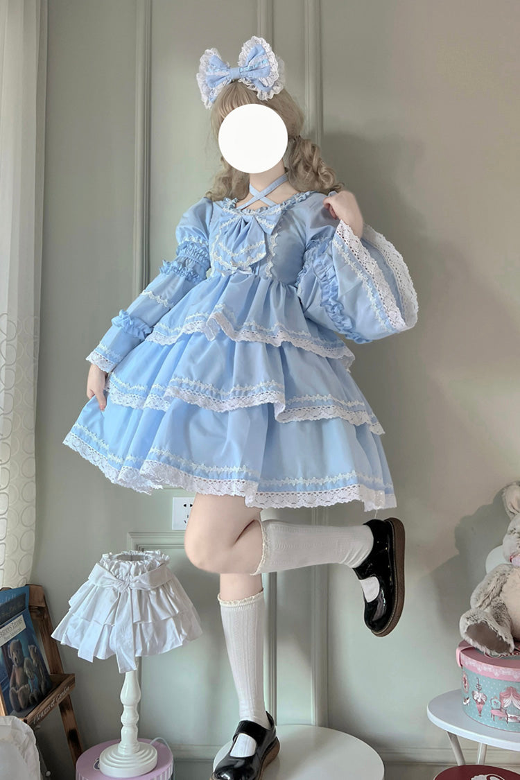 Azure Triple Detachable Sleeves Bow Lace-Up Sweet Lolita Gown