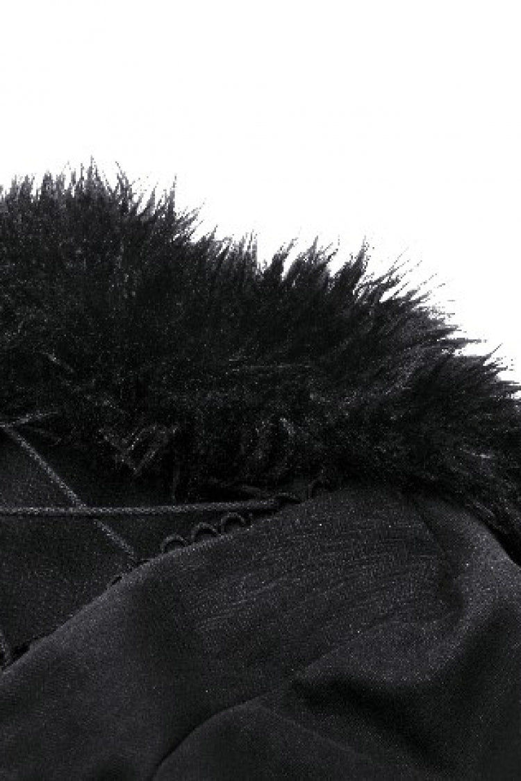 Gothic Draped Coat with Buckle Lace-Up, Faux Fur Collar, and Extended Sleeves