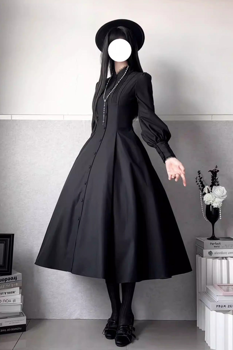 Long Puff Sleeve Slim Gothic Elegant Dress - Astrea