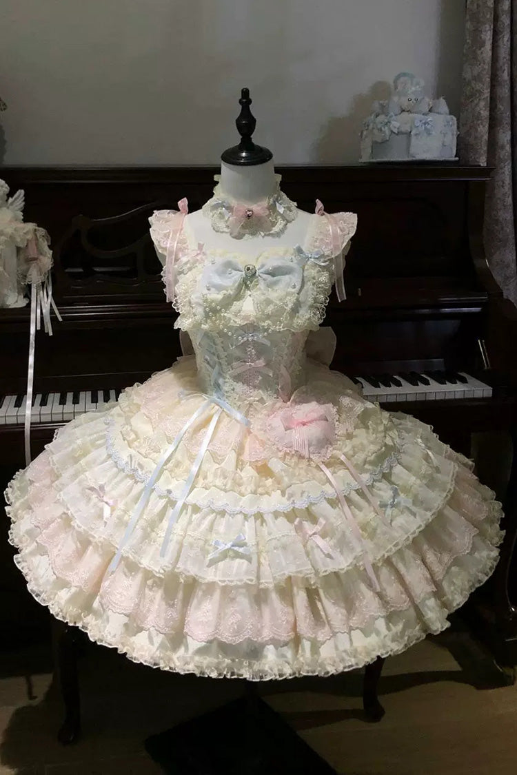 Cloudwhale Dreamweaver Square Collar Multi-Layered Ruffled Bow Lace Sweet Lolita Jsk Dress
