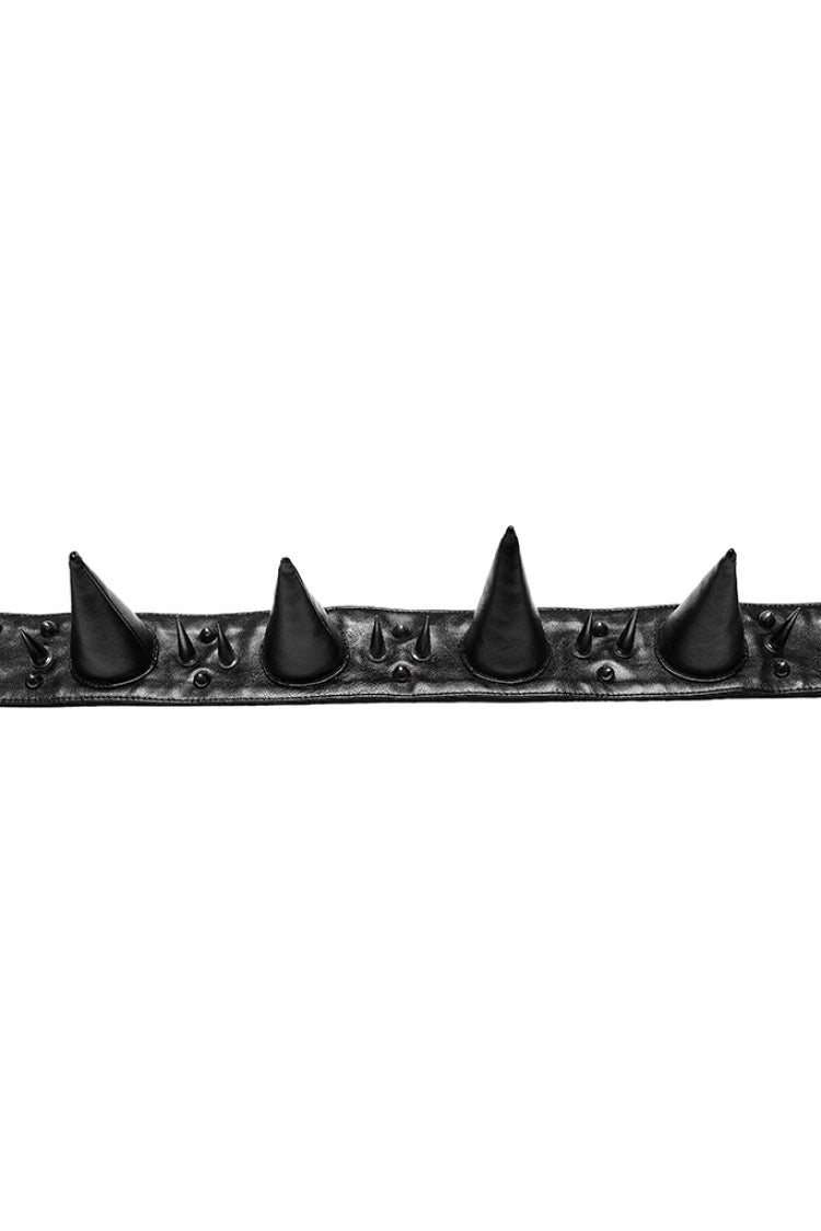 Men's Steampunk Pointed Choker with Cracked Leather and Metal Nail Decoration