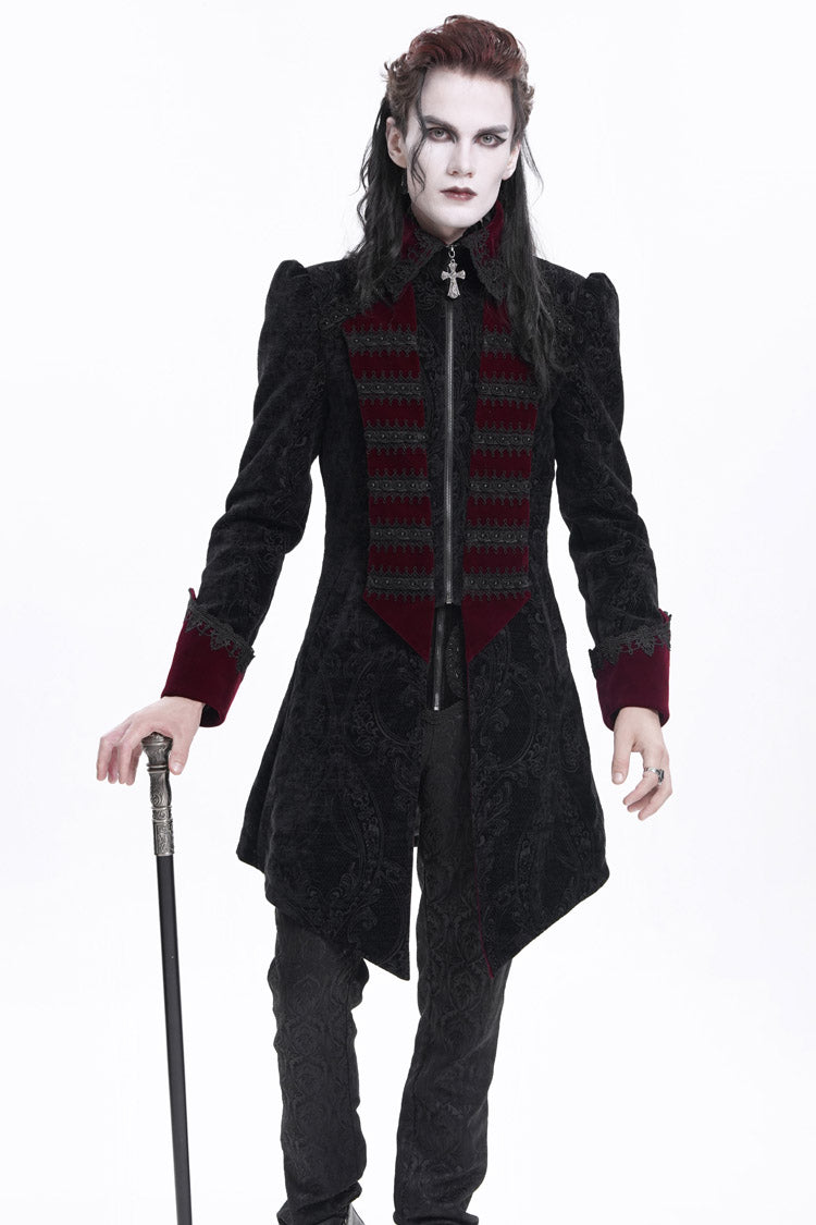 Crimson Noir Crochet Lapel Collar Long-Sleeve Men's Gothic Jacket