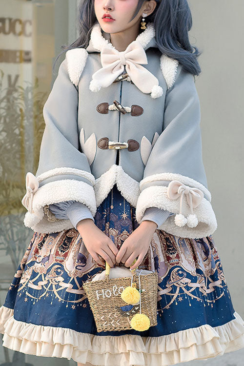 Sweet Lolita Cape Coat with Autumn Winter Double Collar, Bowknot, Single Breasted
