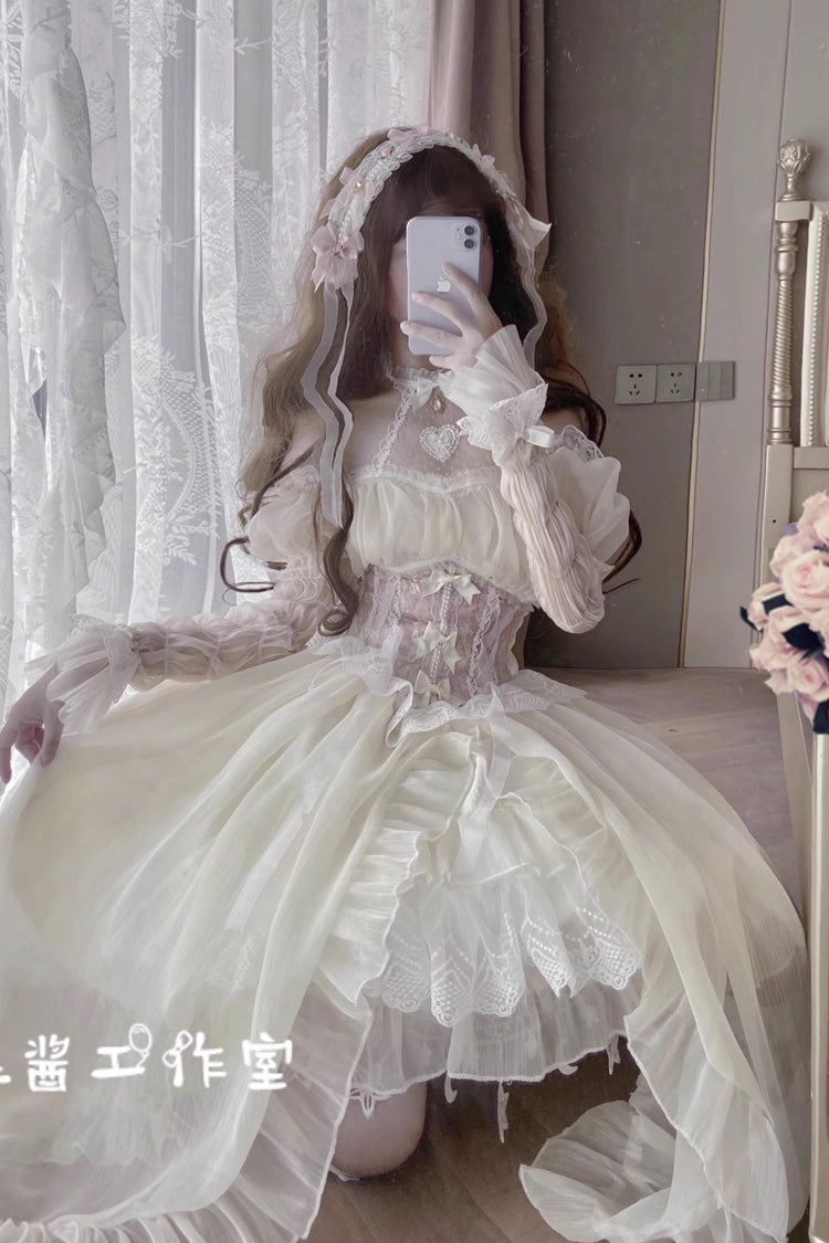 Sweet Lolita Dress with Ballet Twins Ruffle Bowknot, Short Front Long Back in 2 Colors
