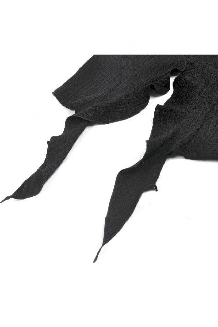 Women's Gothic Crop Top with Ruffled V-Neck, Split Trumpet Sleeves and Streamer
