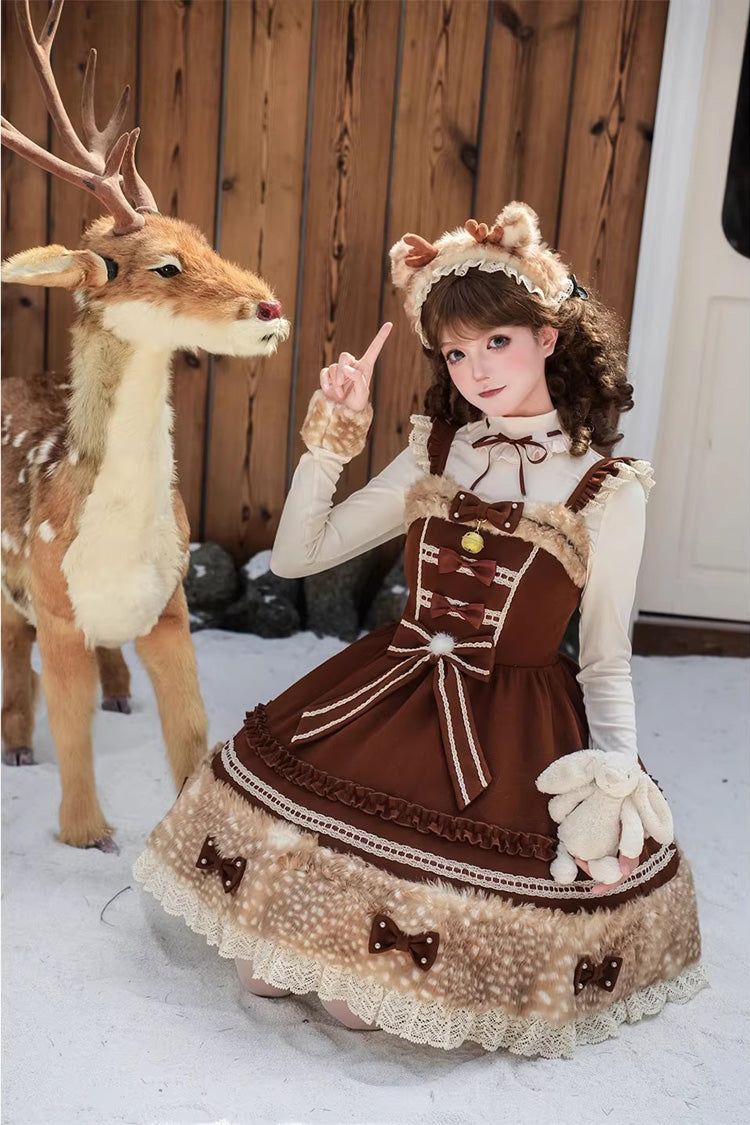 Chocolate Ruffled Bow Plush JSK - Hazelnut Moose