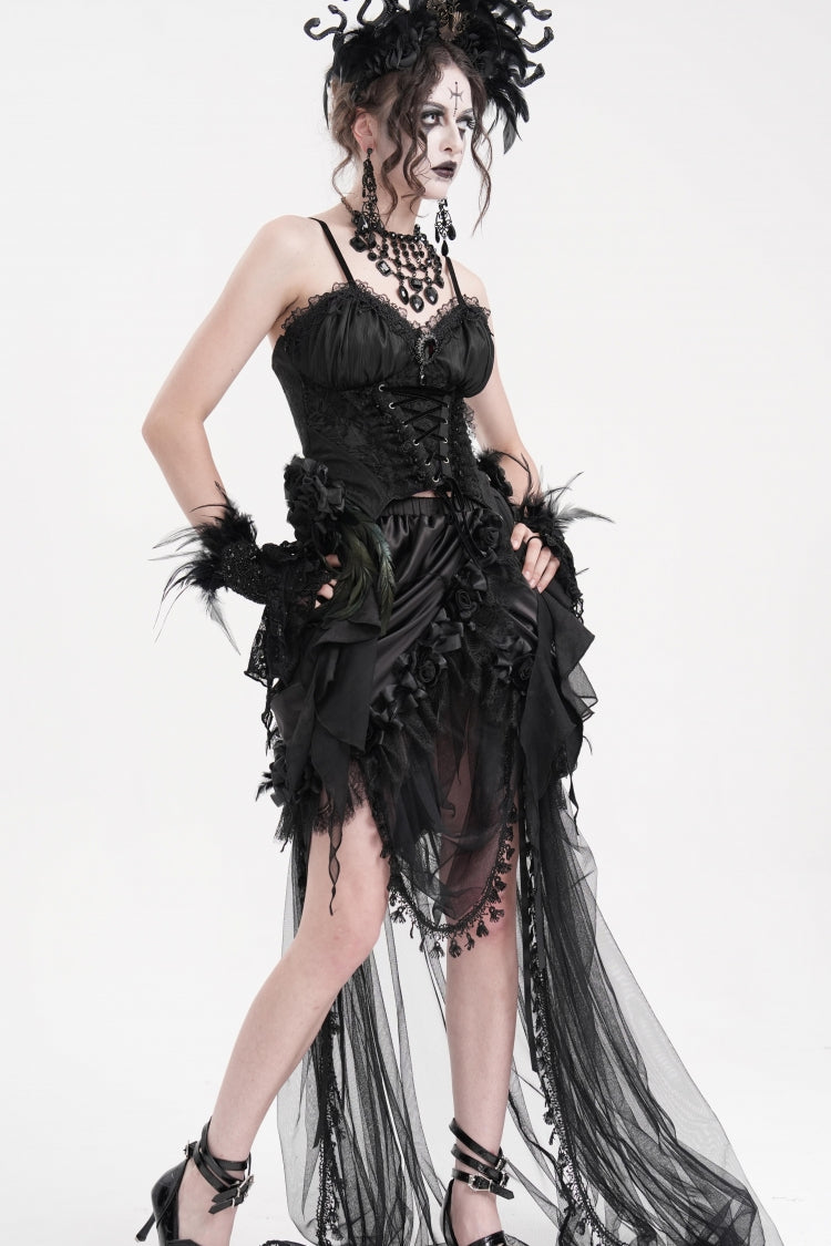Gothic Overbust Corset with Lace-Up Back and Delicate Lace Trim