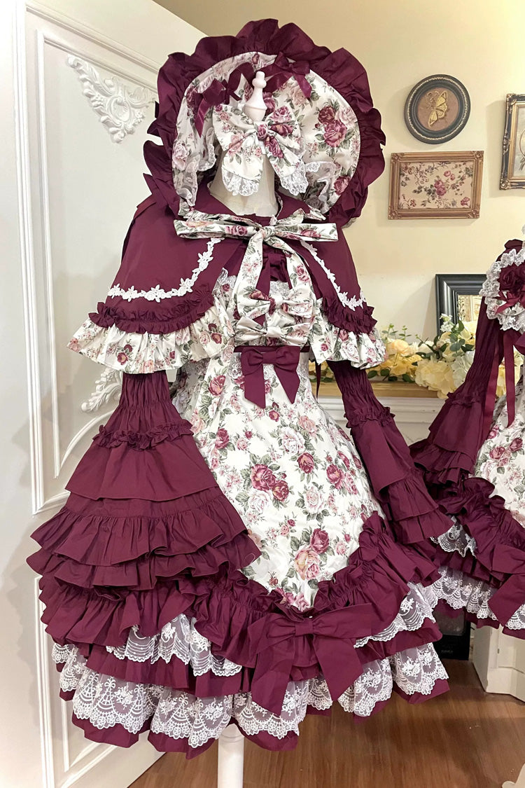 Ruffled Off-Shoulder Gothic JSK Dress with Bow and Lace