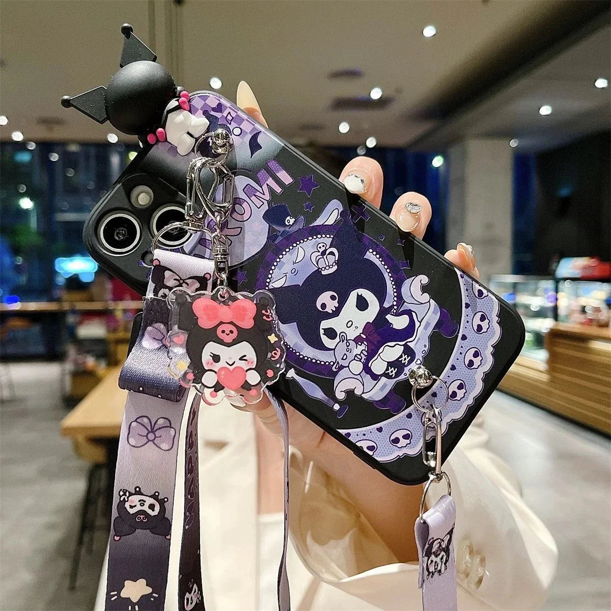 Lanyard Kuromi Charm Case 3D Phone Pearl Chain with