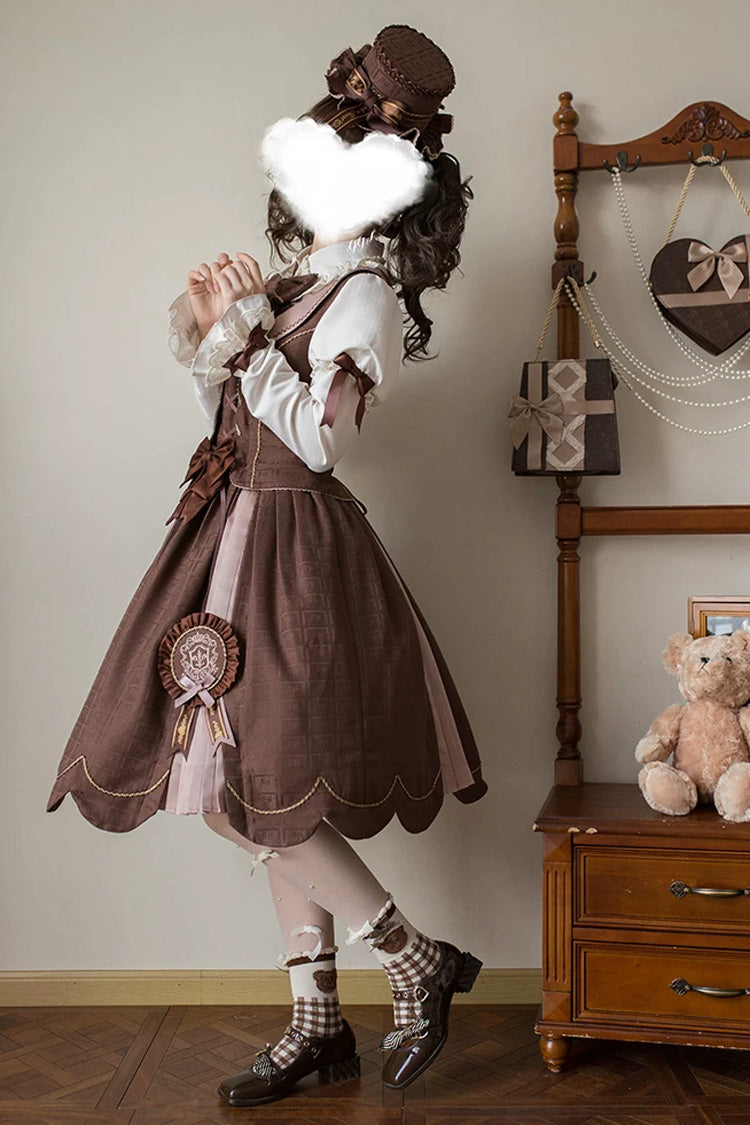 Classic Lolita JSK Dress and Skirt with Embroidered Bow Lace-Up