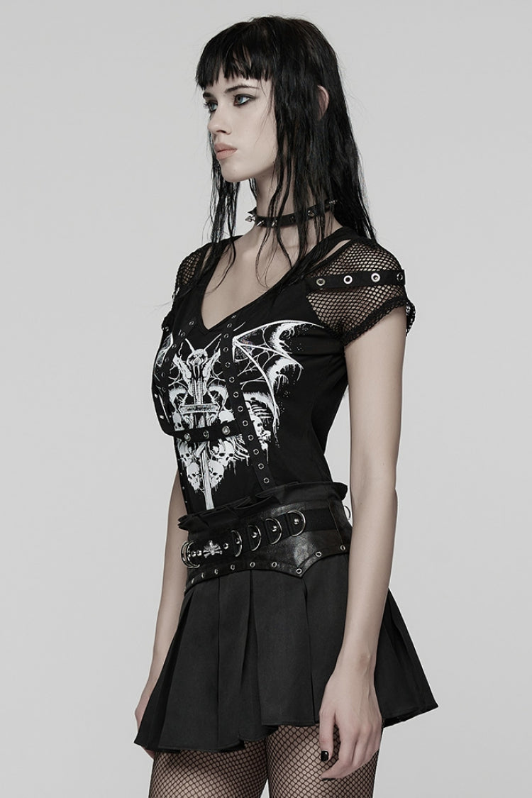 Punk Tee with Spliced Mesh and Strappy Details