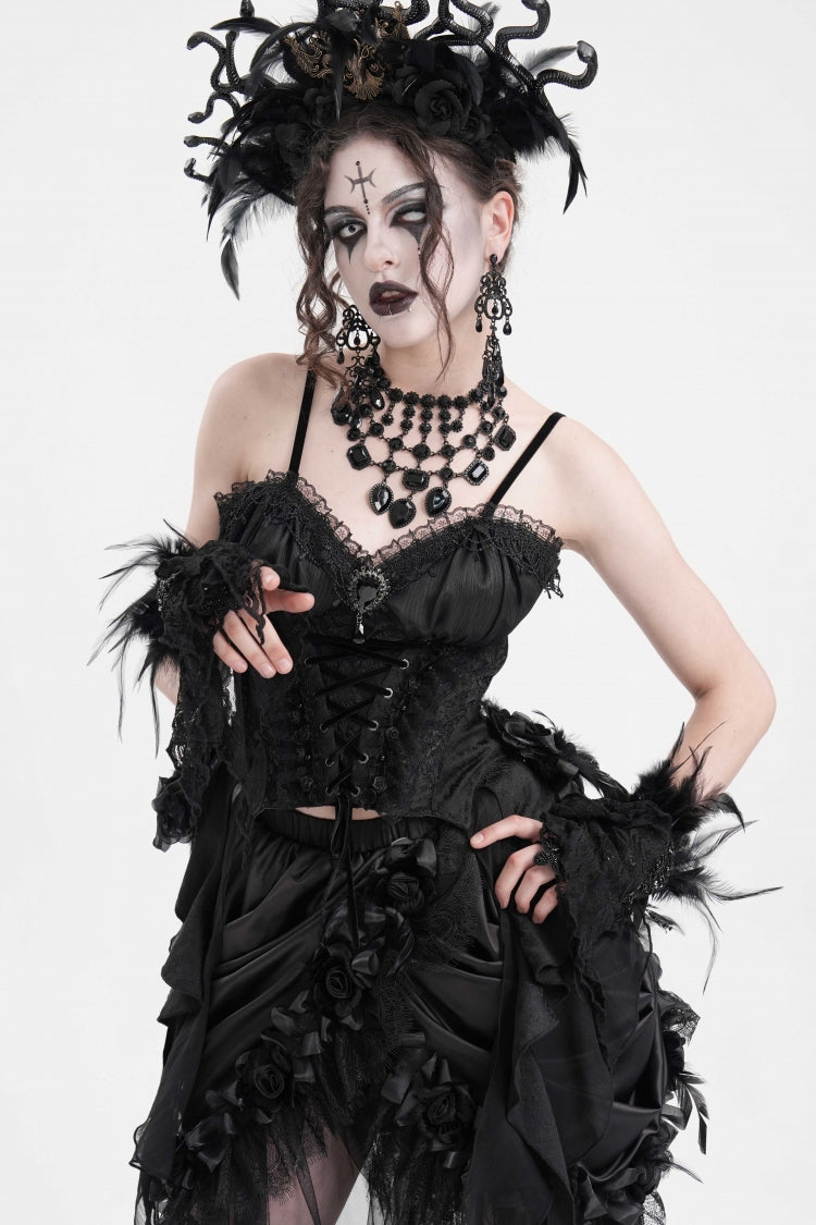Gothic Overbust Corset with Lace-Up Back and Delicate Lace Trim