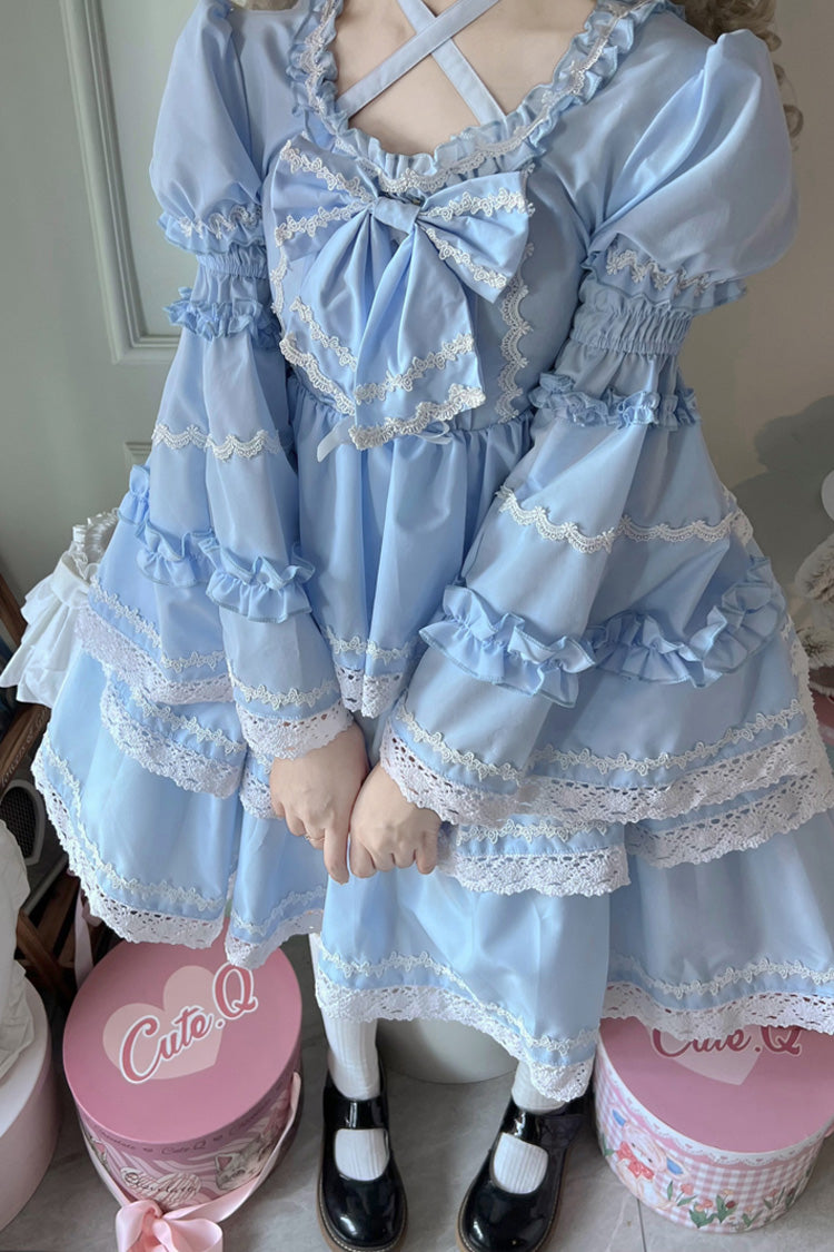 Azure Triple Detachable Sleeves Bow Lace-Up Sweet Lolita Gown