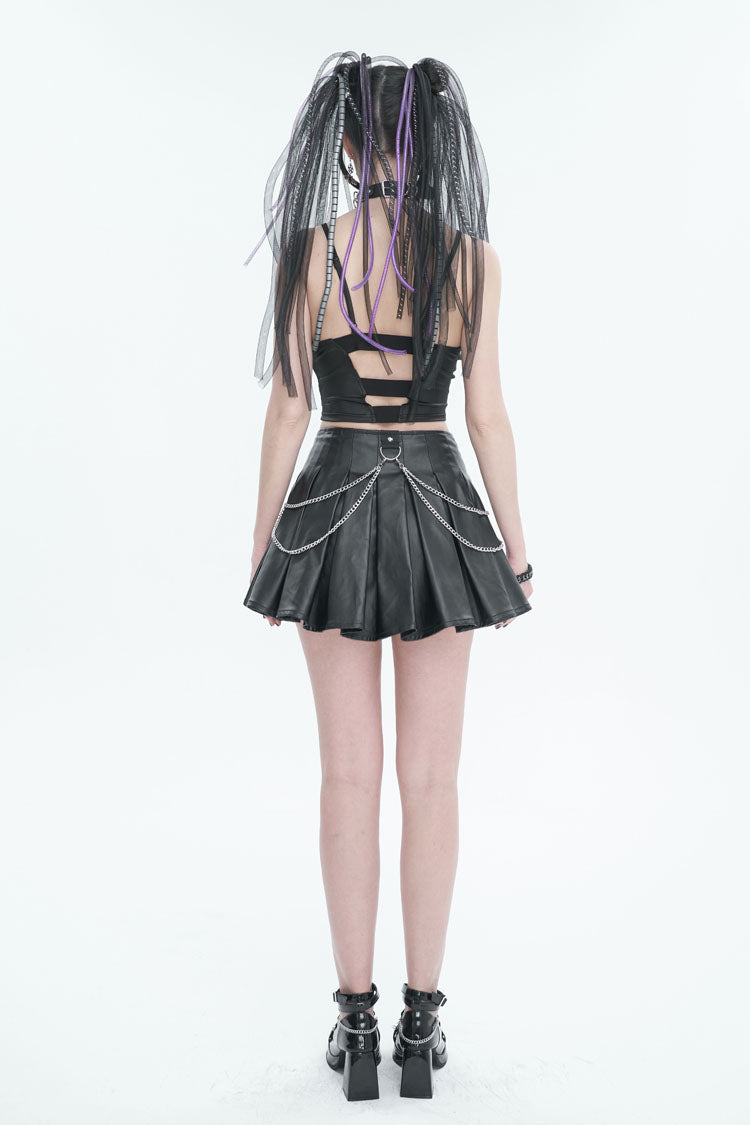 Gothic Camisole with Mesh Panel, Metal Buckle & Adjustable Rope in Black