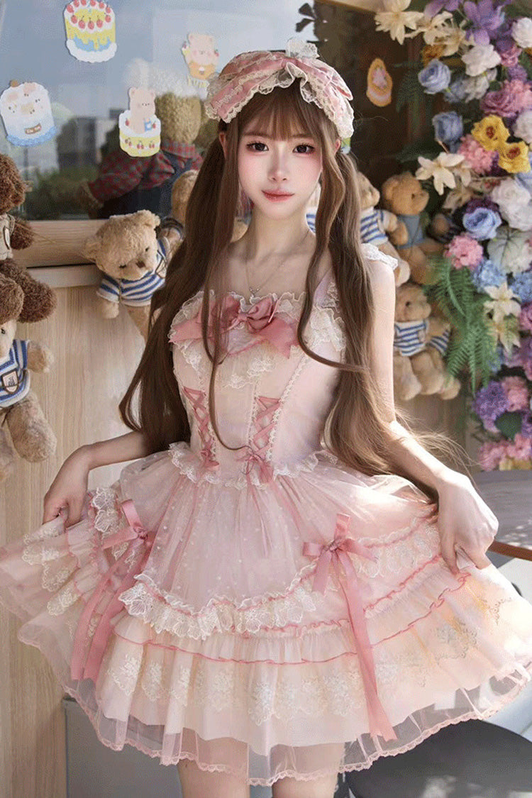 Candy House Sleeveless Ruffle Bow Lace-Up Lolita JSK