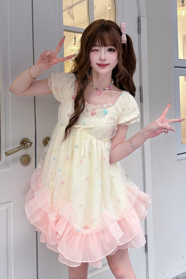 Bubble Lover Short Puff Sleeves Multi-Layered Ruffle Lace Sweet Princess Lolita Dress