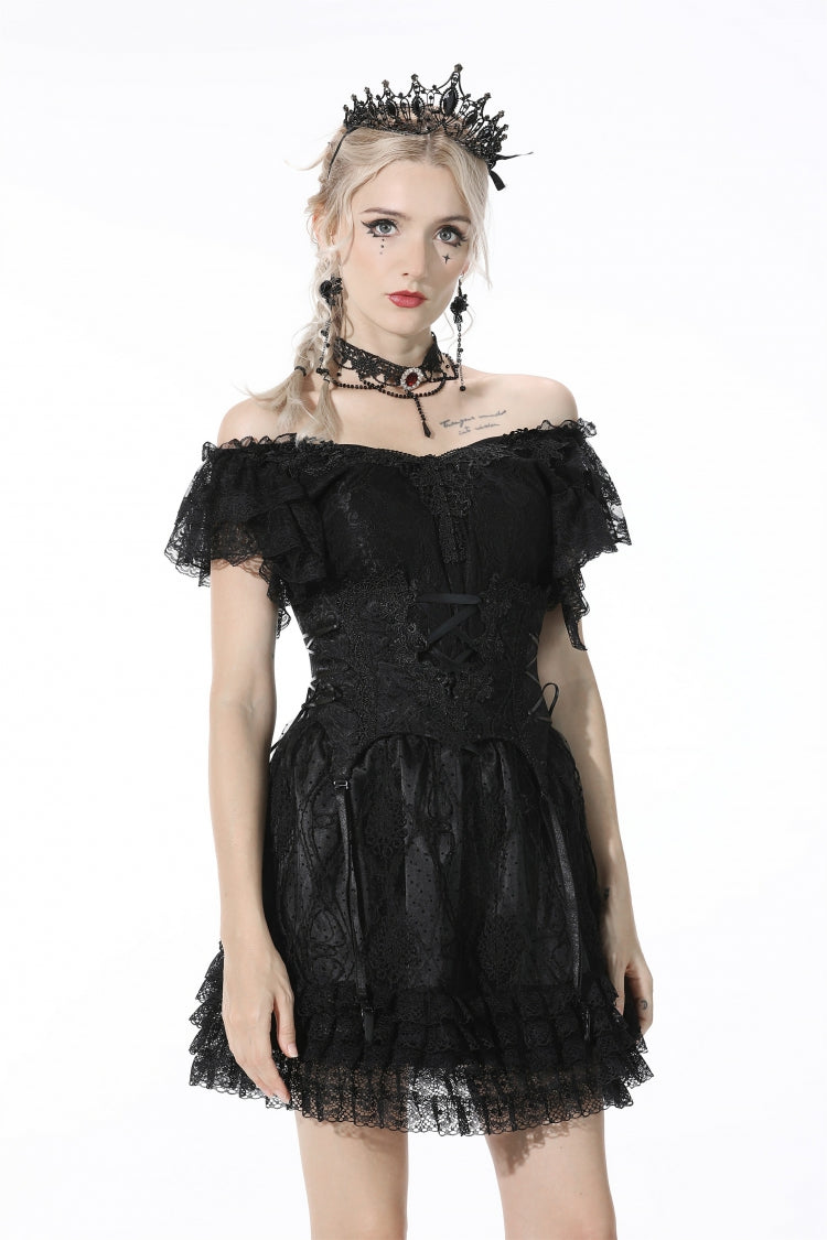 Midnight Lace-Trimmed Crop Top with Deep Plunge Neck